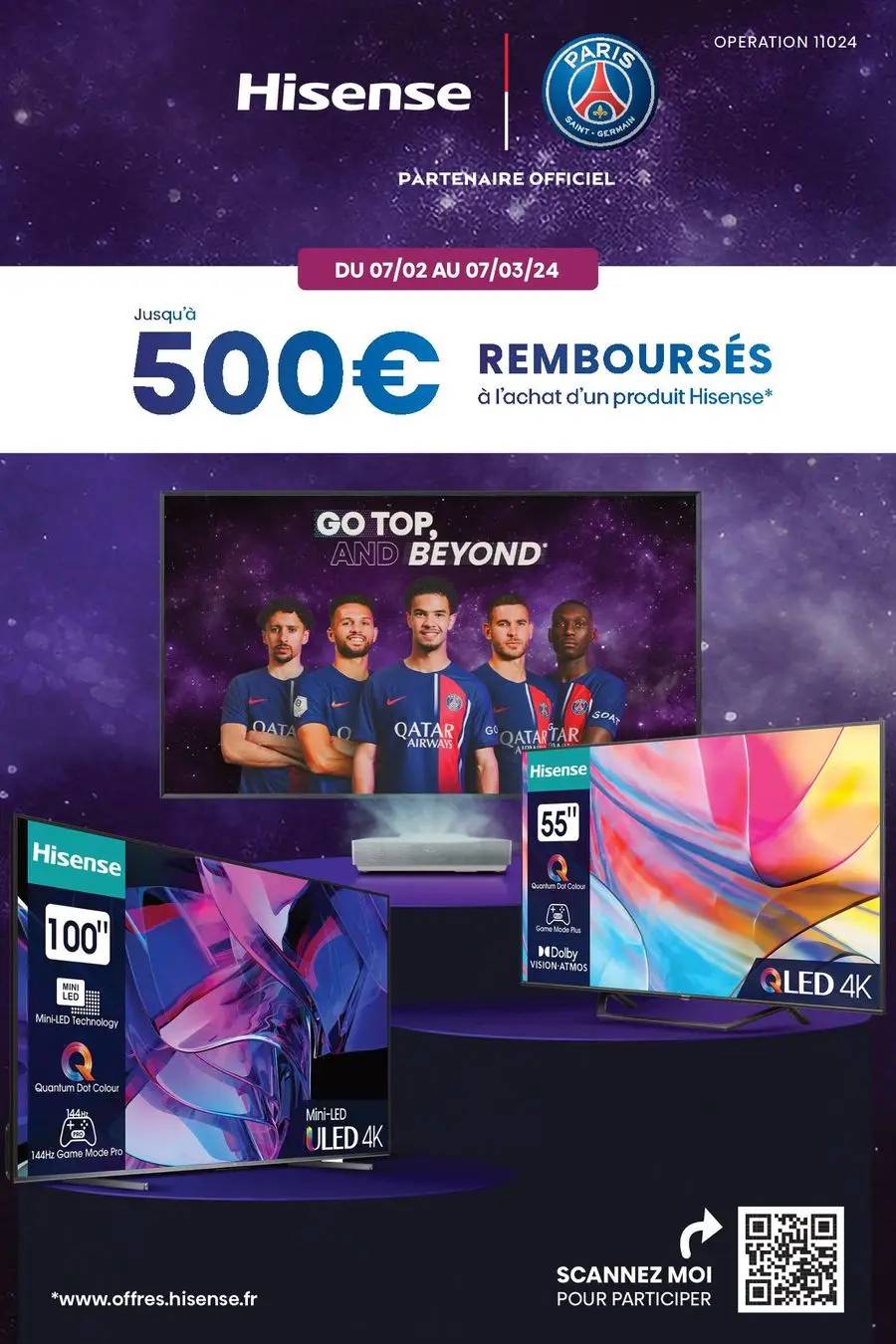 Jusqu'à 500€ remboursés avec Hisense