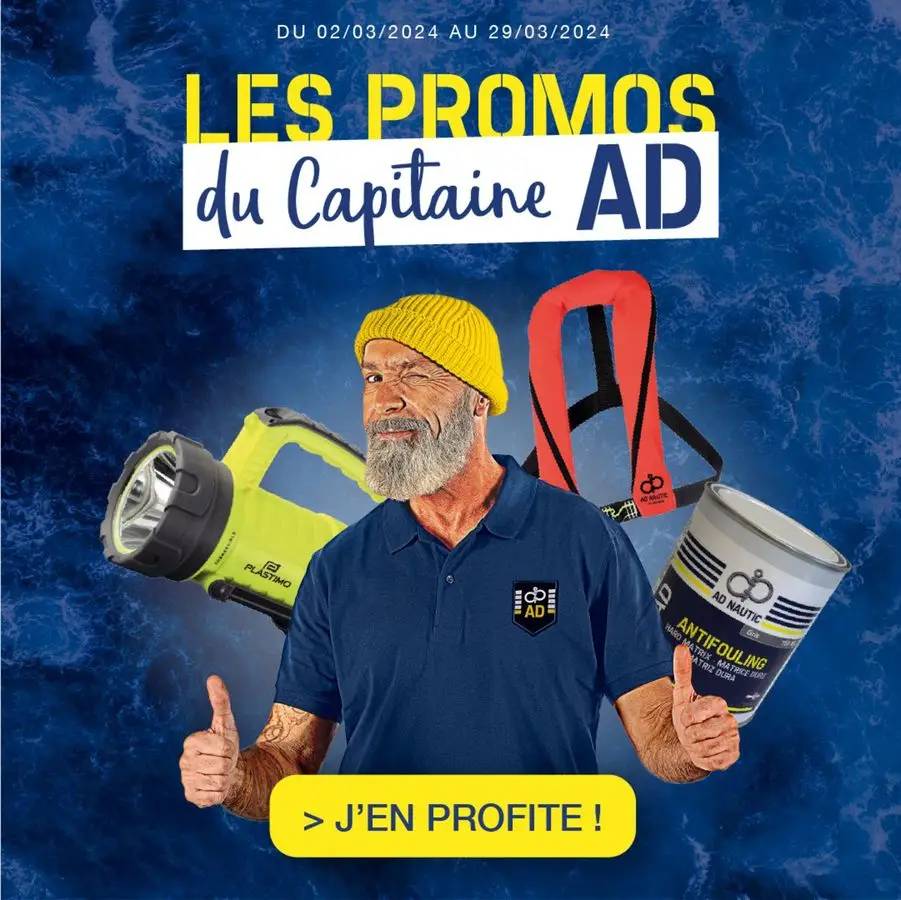 Retrouvez l’ensemble des promos du capitaine AD sur le site AD Nautic et profitez de jusqu’à 40% de remise.