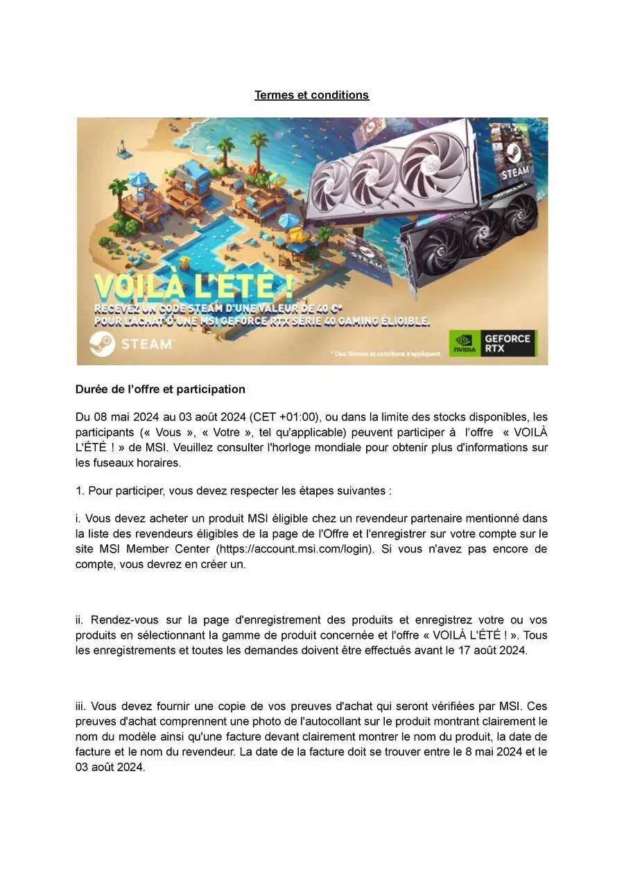 UNE CARTE STEAM DE 40€ OFFERT AVEC MSI