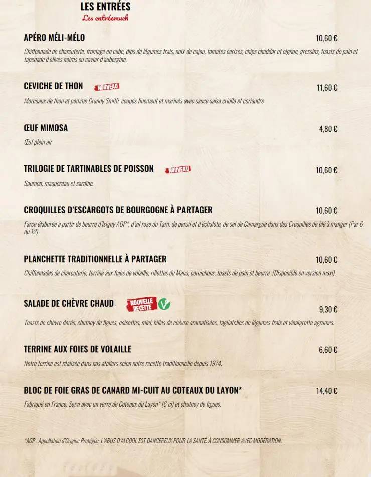 La Boucherie Menu