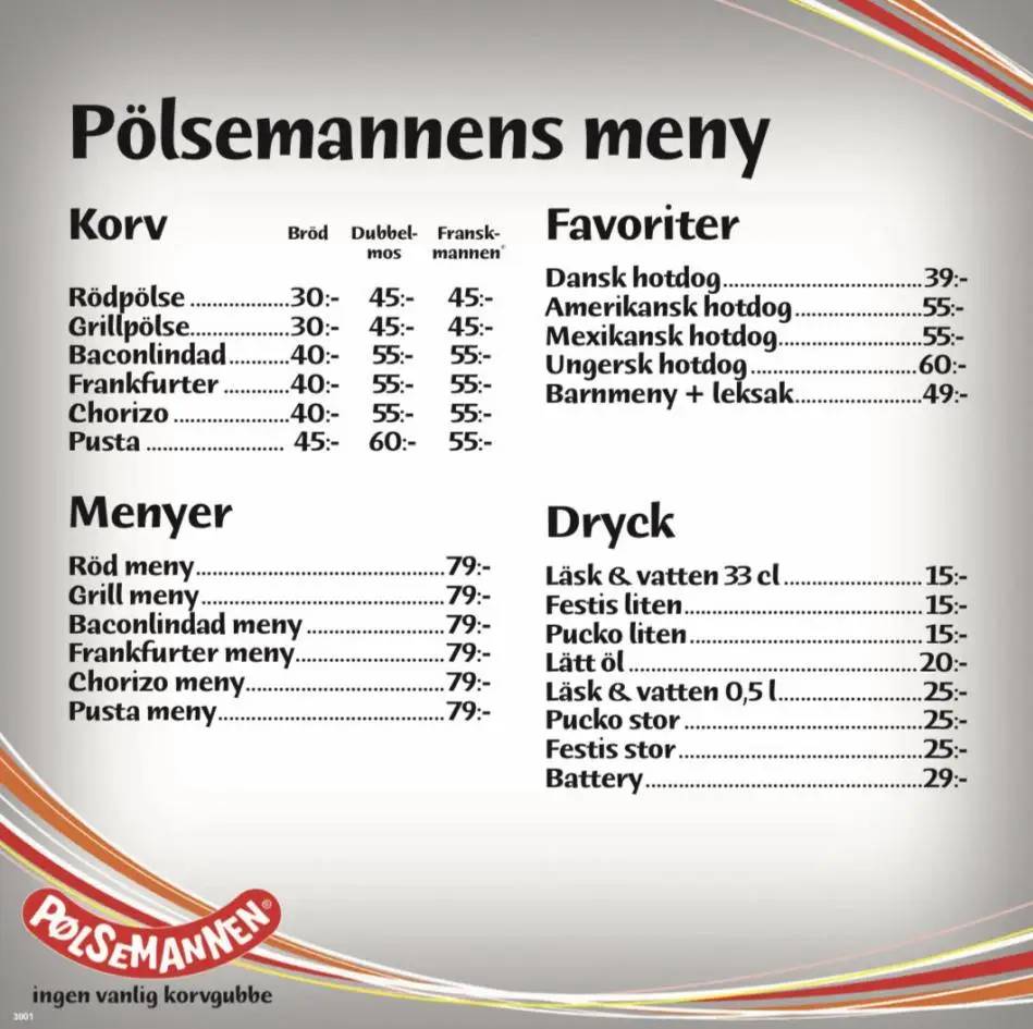 Pölsemannen Meny