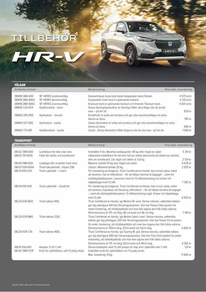 Honda HR-V Hybrid Tillbehör