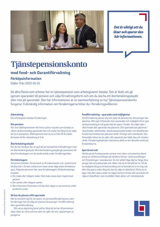 Tjänstepensionskonto - förköpsinformation