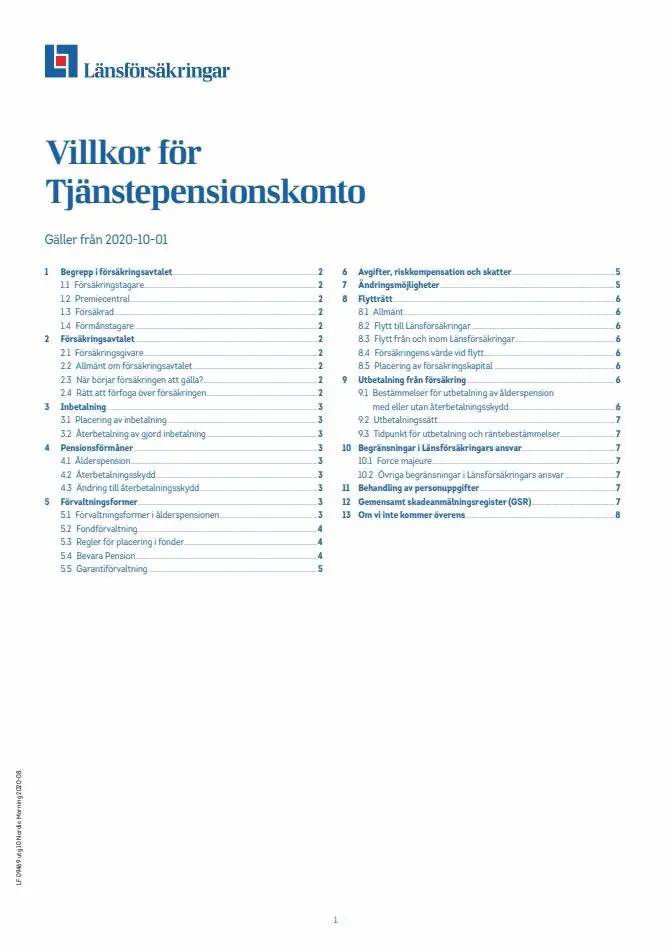 Tjänstepensionskonto - villkor