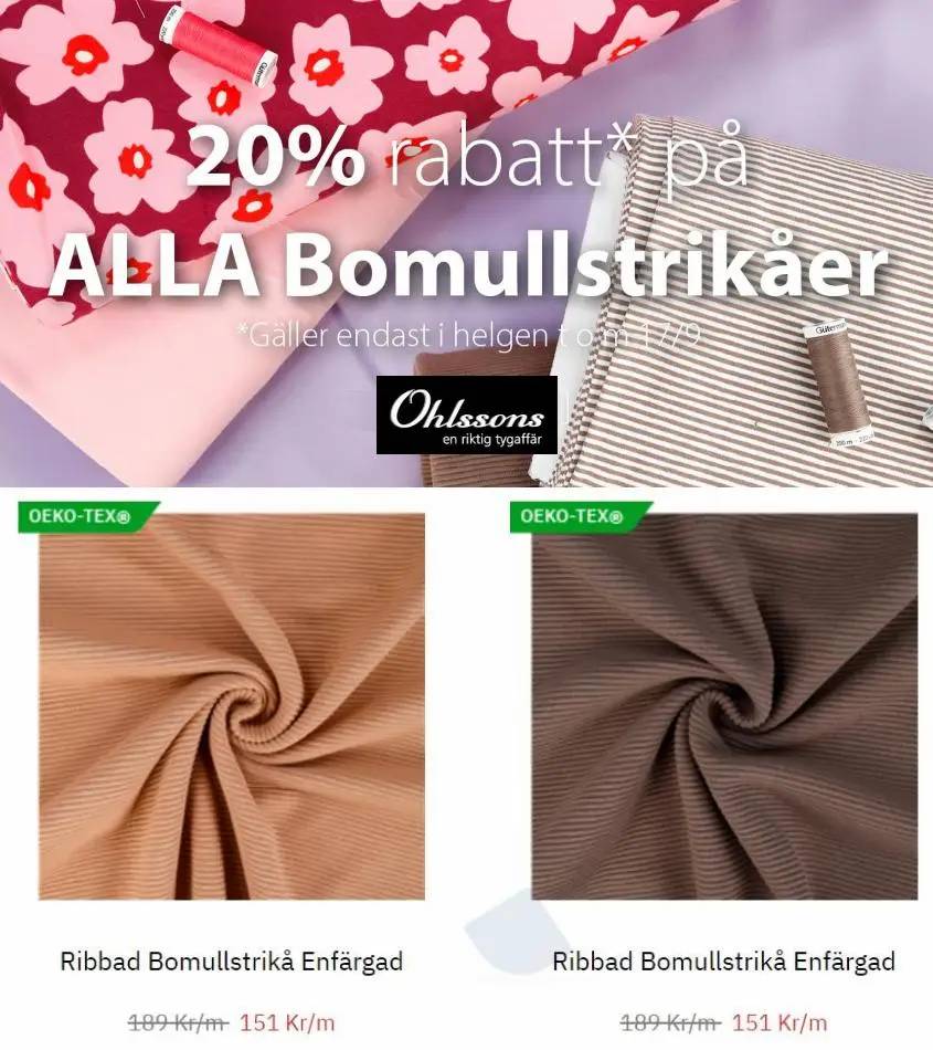 20% rabatt på ALLA Bomullstrikåer