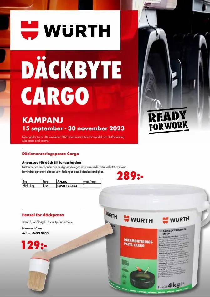 Würth Erbjudande Aktuella Däckbyte Cargo