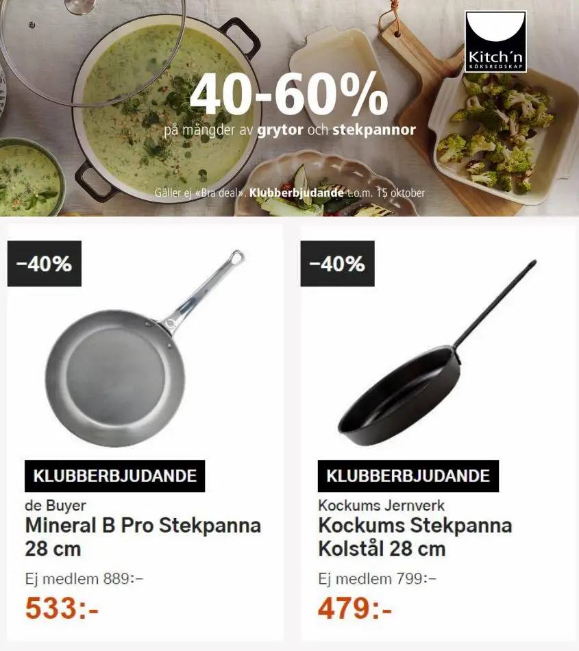 40-60% Kokkärl och stekpannor