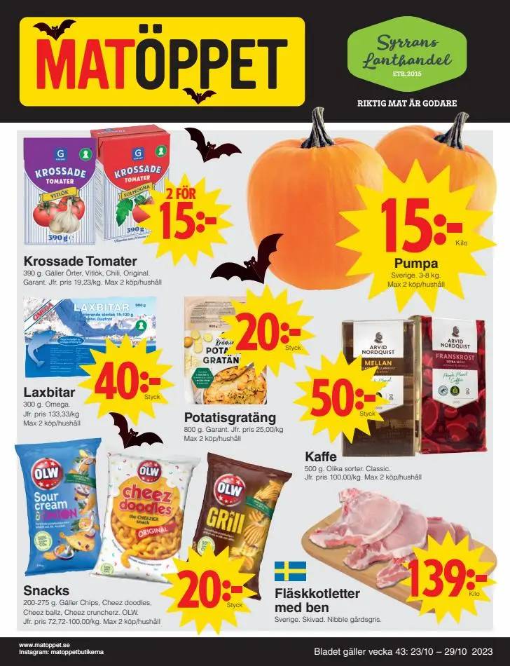 Matöppet reklamblad