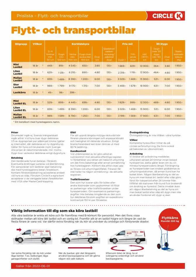Prislista – Flytt- och transportbilar