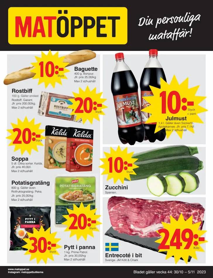 Matöppet reklamblad